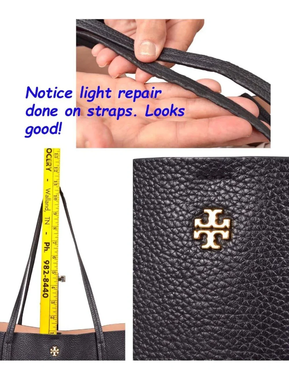 Tory Burch BLAKE Black Pebbled Leather Medium Center Zip Tote Purse